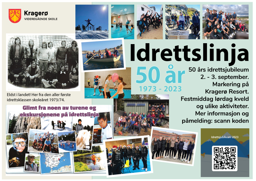 Småbilder fra forskjellige idrettsklasser, og samme tekst som under.