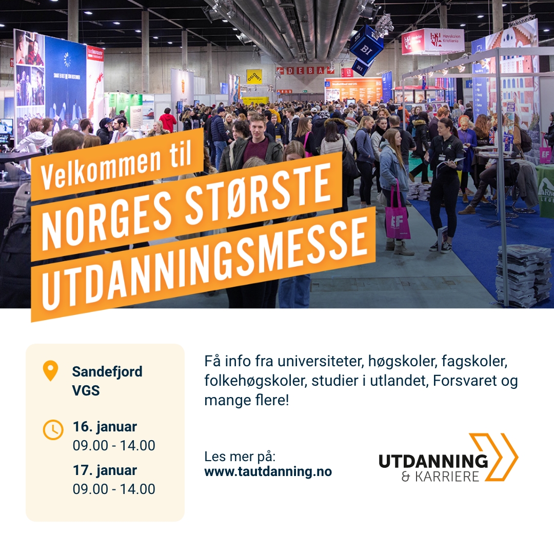 Plakat for utdanningsmesse med bilde og tekst