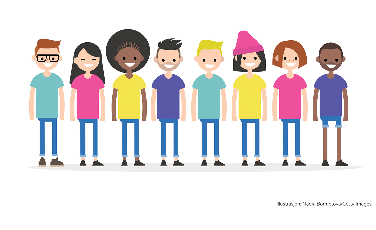 Illustrasjon av en rekke med ulike mennesker.